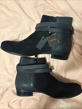 Julia Bo Women's Black Leather & Suede Ankle Boots NWT